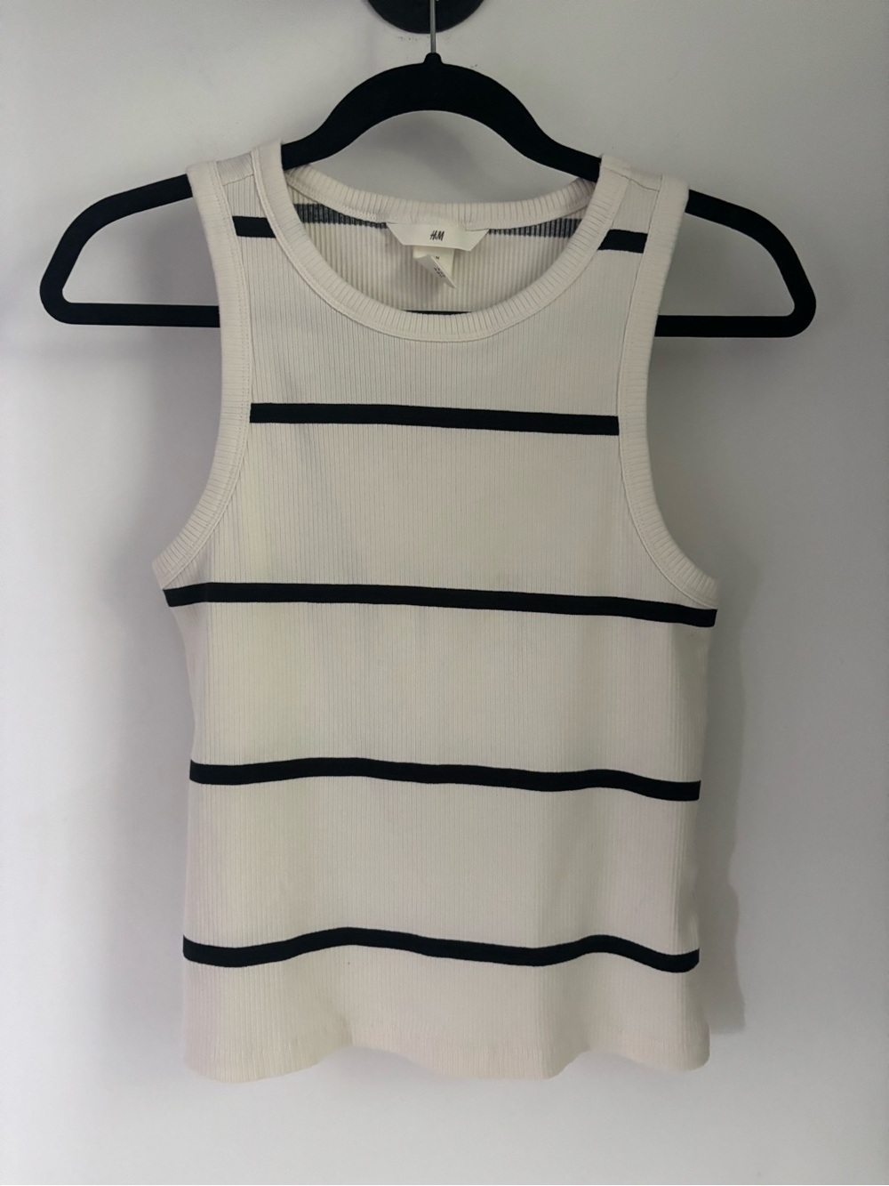H&M Cream Ribbed Tank Top with Black Stripes